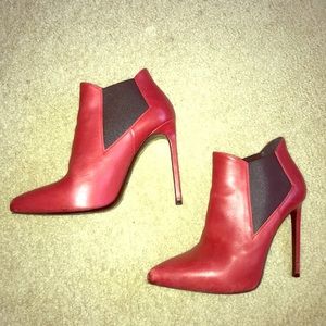 YSL Red leather Paris Chelsea High Healed booties